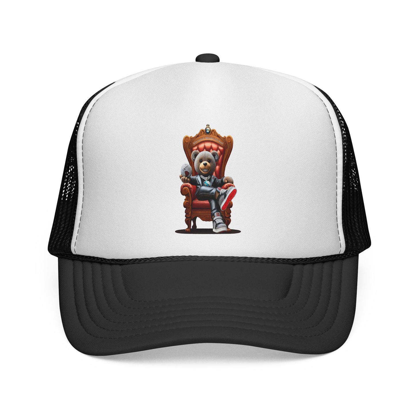Trucker Cap — Teddy Bear King Sitting on Throne Graphic Hat