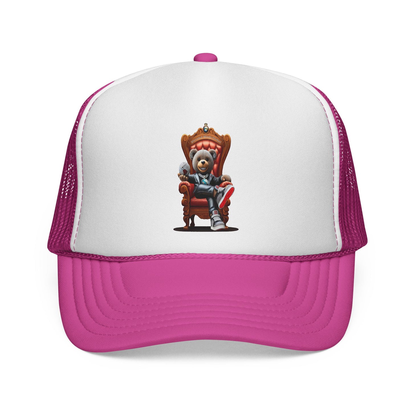 Trucker Cap — Teddy Bear King Sitting on Throne Graphic Hat