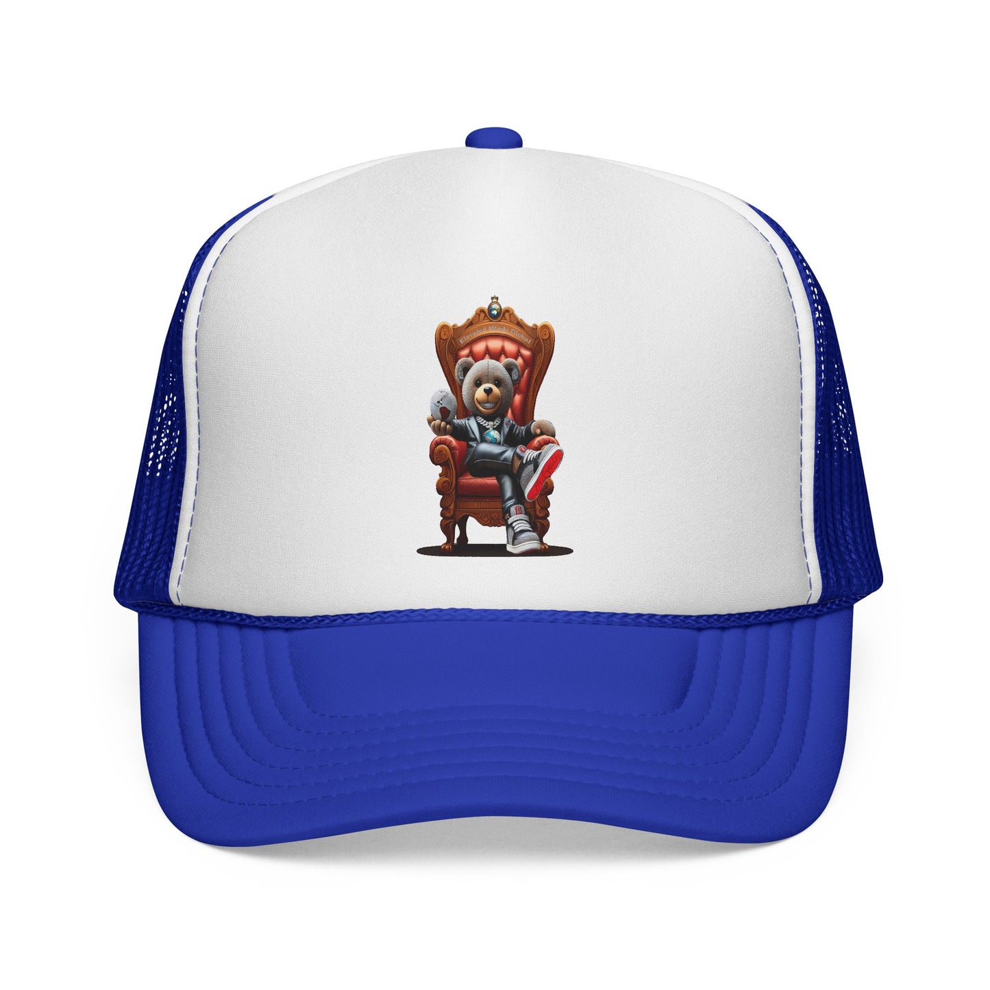 Trucker Cap — Teddy Bear King Sitting on Throne Graphic Hat